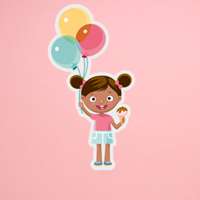 Αυτοκόλλητο τοίχου από βινύλιο που απεικονίζει ένα κοριτσάκι που τρώει παγωτό και κρατάει τρία μπαλόνια, σε λευκό περίγραμμα. Είναι ανθεκτικό και κολλάει και ξεκολλάει εύκολα.Μπορείτε να μας ζητήσετε να εκτυπωθεί σε ότι διάσταση θέλετε.