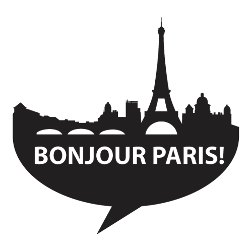 Αυτοκόλλητο τοίχου από βινύλιο που απεικονίζει σιλουέτες από τα κτίρια του Παρισιού και τον πύργο του Eiffel, με το λεκτικό 