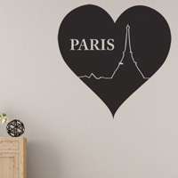 Αυτοκόλλητο τοίχου από βινύλιο που απεικονίζει μια καρδιά που μέσα της υπάρχει περίγραμμα του πύργου του Eiffel και το λεκτικό 