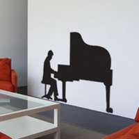 Αυτοκόλλητο τοίχου από βινύλιο που απεικονίζει έναν άντρα  που παίζει πιάνο. Είναι ανθεκτικό και κολλάει και ξεκολλάει εύκολα.Μπορείτε να μας ζητήσετε να εκτυπωθεί σε ότι διάσταση και χρώμα θέλετε. 