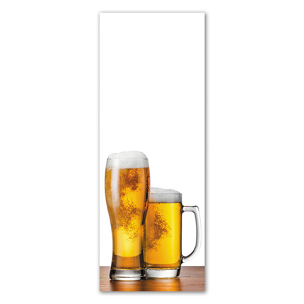Υφασμάτινο αυτοκόλλητο ψυγείου που απεικονίζει δύο ποτήρια μπύρα με αφρό, ένα ψηλό χωρίς χερούλι και ένα κοντό με χερούλι. Είναι ανθεκτικό και κολλάει και ξεκολλάει εύκολα.Μπορείτε να μας ζητήσετε να εκτυπωθεί σε ότι διάσταση θέλετε. Το θέμα προσαρμοζεται ανάλογα στη διάσταση που θέλετε.Το παράδειγμα που παρουσιάζουμε στην απομονομένη εικόνα του θέματος αφορά ψυγείο με διάσταση 75cm πλάτος x 200cm ύψος.
