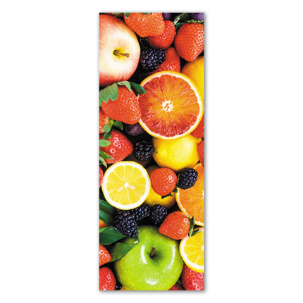 Υφασμάτινο αυτοκόλλητο ψυγείου που απεικονίζει διάφορα φρούτα.Είναι ανθεκτικό και κολλάει και ξεκολλάει εύκολα.Μπορείτε να μας ζητήσετε να εκτυπωθεί σε όποιες διαστάσεις θέλετε. Το θέμα προσαρμόζεται αναλογικά στις διαστάσεις που θέλετε.Το παράδειγμα που παρουσιάζουμε στην απομονωμένη εικόνα του θέματος αφορά ψυγείο με διαστάσεις 75cm πλάτος x 200cm ύψος.