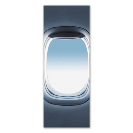 Υφασμάτινο αυτοκόλλητο ψυγείου που απεικονίζει ένα παράθυρο αεροπλάνου από την εσωτερική πλευρά.Είναι ανθεκτικό και κολλάει και ξεκολλάει εύκολα.Μπορείτε να μας ζητήσετε να εκτυπωθεί σε όποιες διαστάσεις θέλετε. Το θέμα προσαρμόζεται αναλογικά στις διαστάσεις που θέλετε.Το παράδειγμα που παρουσιάζουμε στην απομονωμένη εικόνα του θέματος αφορά ψυγείο με διαστάσεις 75cm πλάτος x 200cm ύψος.