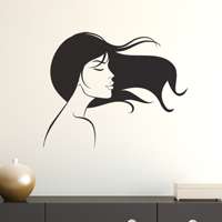 Αυτοκόλλητο τοίχου από βινύλιο που απεικονίζει μια κοπέλα με μακριά μαλλιά που ανεμίζουν. Είναι ανθεκτικό και κολλάει και ξεκολλάει εύκολα.Μπορείτε να μας ζητήσετε να εκτυπωθεί σε ότι διάσταση και χρώμα θέλετε. 