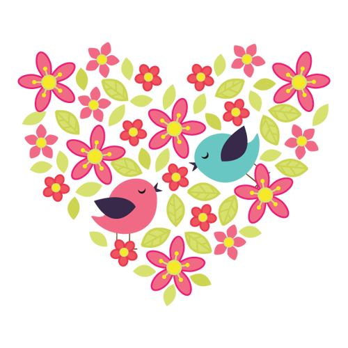 Αυτοκόλλητο τοίχου από βινύλιο που απεικονίζει λουλούδια, φύλλα και δύο πουλάκια σε διάφορα χρώματα που σχηματίζουν μία καρδιά . Είναι ανθεκτικό και κολλάει και ξεκολλάει εύκολα.Μπορείτε να μας ζητήσετε να εκτυπωθεί σε ότι διάσταση θέλετε. 