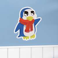Αυτοκόλλητο τοίχου από βινύλιο που απεικονίζει έναν πιγκουίνο σε μπλε χρώμα με κόκκινο κασκόλ σε λευκό περίγραμμα. Είναι ανθεκτικό και κολλάει και ξεκολλάει εύκολα.Μπορείτε να μας ζητήσετε να εκτυπωθεί σε ότι διάσταση θέλετε.