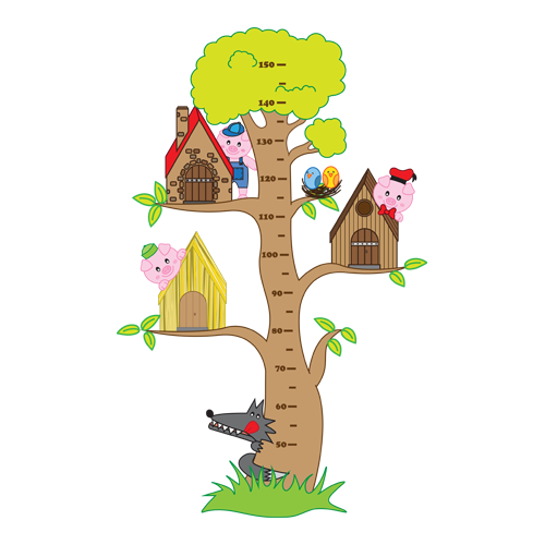 Αυτοκόλλητο τοίχου από βινύλιο, υψομετρητής,  που απεικονίζει ένα δέντρο που στα κλαδιά του είναι οι χαρακτήρες από το παραμύθι 