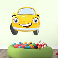 Αυτοκόλλητο τοίχου από βινύλιο που απεικονίζει ένα κίτρινο αυτοκίνητο με μάτια και στόμα που χαμογελάει. Είναι ανθεκτικό και κολλάει και ξεκολλάει εύκολα.Μπορείτε να μας ζητήσετε να εκτυπωθεί σε ότι διάσταση θέλετε. 