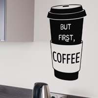 Αυτοκόλλητο τοίχου από βινύλιο που απεικονίζει μια χάρτινη κούπα καφέ με τη φράση 