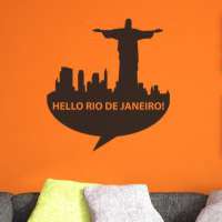 Αυτοκόλλητο τοίχου από βινύλιο που απεικονίζει σιλουέτες από τα κτίρια του Ρίο και το άγαλμα του Ιήσου, με το λεκτικό 