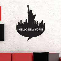 Αυτοκόλλητο τοίχου από βινύλιο που απεικονίζει σιλουέτες από τα κτίρια της Νέας Υόρκης και το άγαλμα της ελευθερίας, με το λεκτικό 