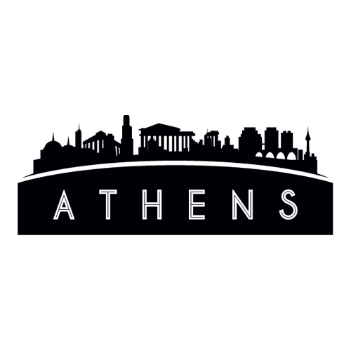 Αυτοκόλλητο τοίχου από βινύλιο που απεικονίζει σημεία της πόλης της Αθήνας και με το λεκτικό 