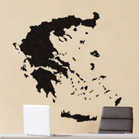 Αυτοκόλλητο τοίχου από βινύλιο που απεικονίζει τον χάρτη της Ελλάδας χωρισμένο σε νομούς. Είναι ανθεκτικό και κολλάει και ξεκολλάει εύκολα.Μπορείτε να μας ζητήσετε να εκτυπωθεί σε ότι διάσταση και χρώμα θέλετε. 