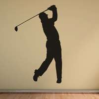 Αυτοκόλλητο τοίχου από βινύλιο που απεικονίζει έναν άντρα να παίζει γκολφ. Είναι ανθεκτικό και κολλάει και ξεκολλάει εύκολα.Μπορείτε να μας ζητήσετε να εκτυπωθεί σε ότι διάσταση και χρώμα θέλετε. 