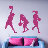 Αυτοκόλλητο τοίχου από βινύλιο που απεικονίζει τρεις παίκτριες του μπάσκετ σε κίνηση. Είναι ανθεκτικό και κολλάει και ξεκολλάει εύκολα.Μπορείτε να μας ζητήσετε να εκτυπωθεί σε ότι διάσταση και χρώμα θέλετε. 