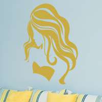 Αυτοκόλλητο τοίχου από βινύλιο που απεικονίζει μια κοπέλα με μακριά μαλλιά σε προφίλ. Είναι ανθεκτικό και κολλάει και ξεκολλάει εύκολα.Μπορείτε να μας ζητήσετε να εκτυπωθεί σε ότι διάσταση και χρώμα θέλετε. 