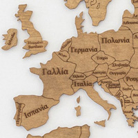 Ξύλινος παγκόσμιος χάρτης τοίχου ΚΑΡΥΔΙΑ - (190 x 110) / Με Ονόματα Κωδικός: 90756 