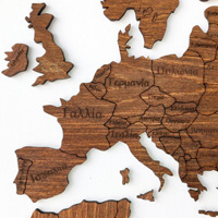 Ξύλινος παγκόσμιος χάρτης τοίχου ΚΑΣΤΑΝΙΑ - (115 x 65) / Με ονόματα Κωδικός: 90768 