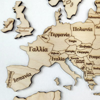Ξύλινος παγκόσμιος χάρτης τοίχου ΦΥΣΙΚΟ ΧΡΩΜΑ - (115 x 65) / Με ονόματα Κωδικός: 90769 